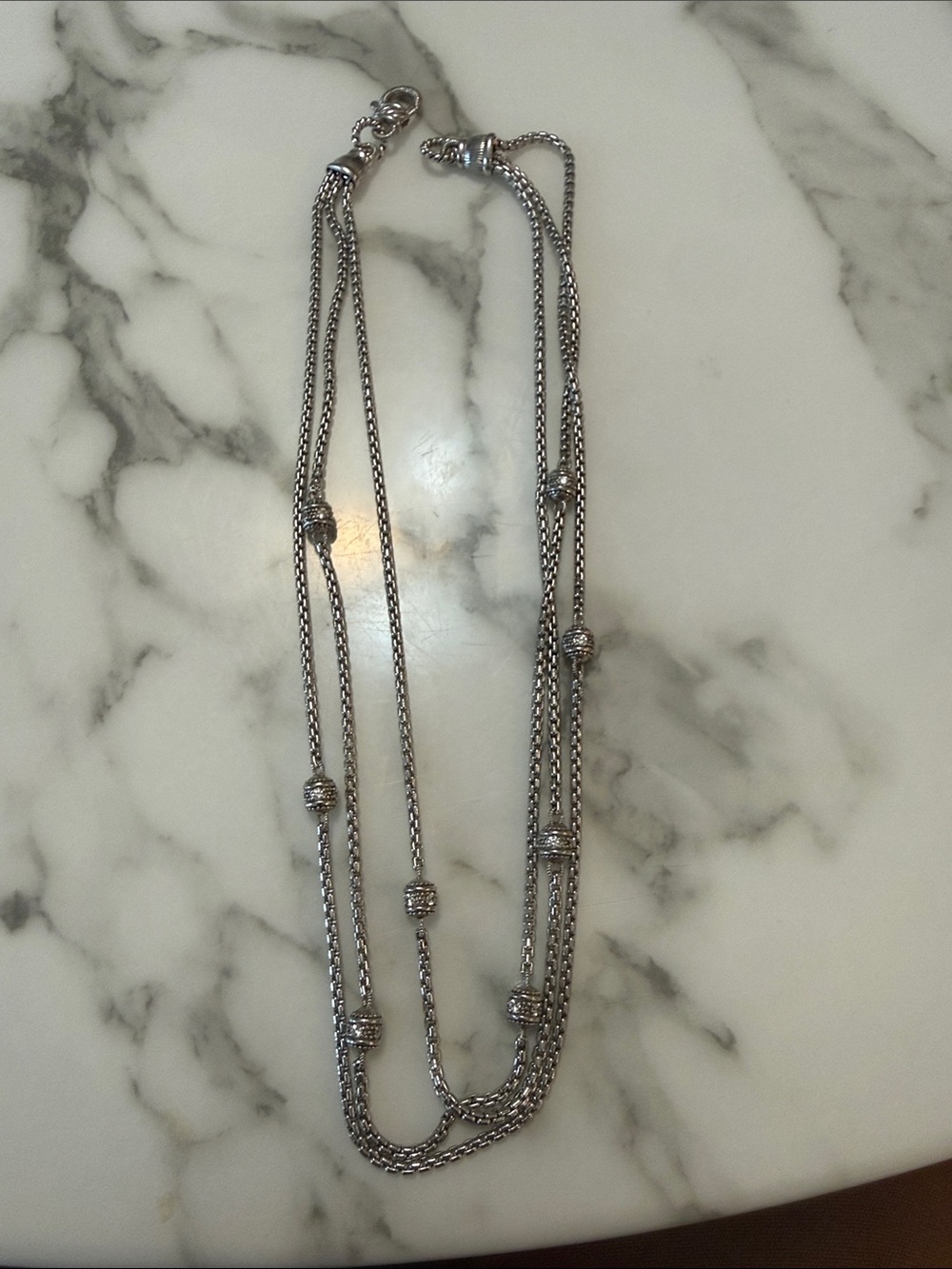 Judith Ripka Sterling three-strand silver necklace with CZ pendants
